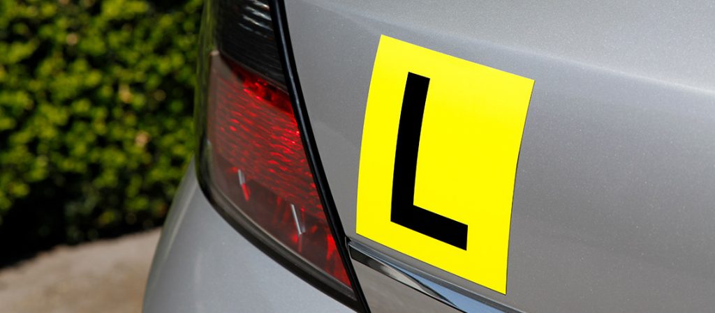 L plate on rear of car